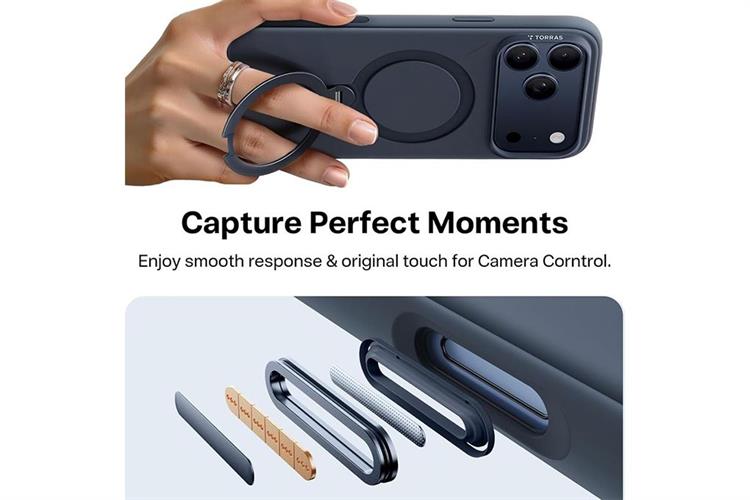 Ốp lưng Magnetic 360 Stand iPhone 17 Pro Max TPU PC TORRAS Q3 MONO Màu Xanh Dương