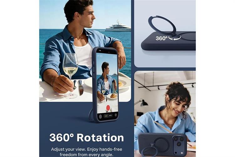 Ốp lưng Magnetic 360 Stand iPhone 17 Pro Max TPU PC TORRAS Q3 MONO Màu Xanh Dương