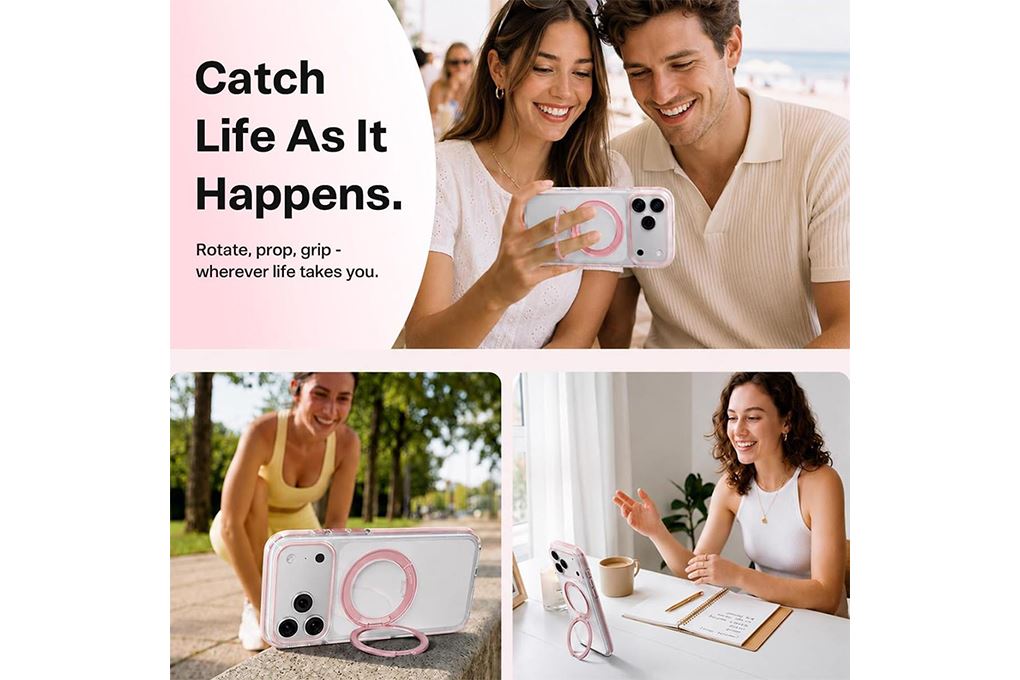 Ốp lưng Magnetic 360 Stand iPhone 17 Pro TPU PC TORRAS O3L Màu Hồng