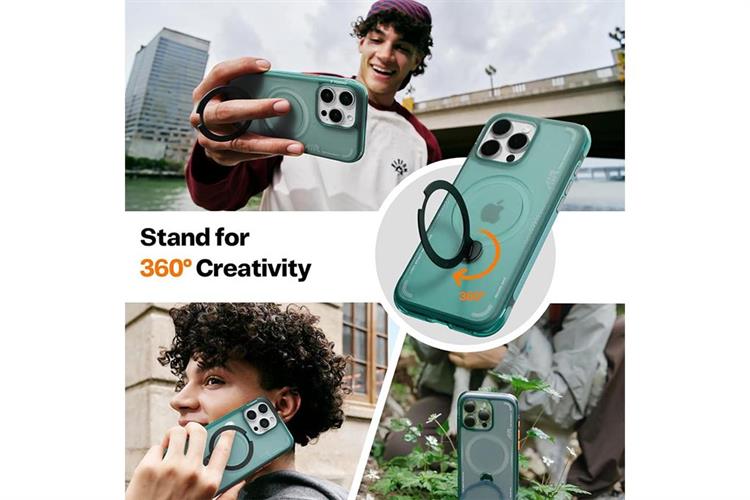 Ốp lưng Magnetic 360 Stand iPhone 16 Pro TPU PC TORRAS Q3 AIR Màu Xanh ngọc