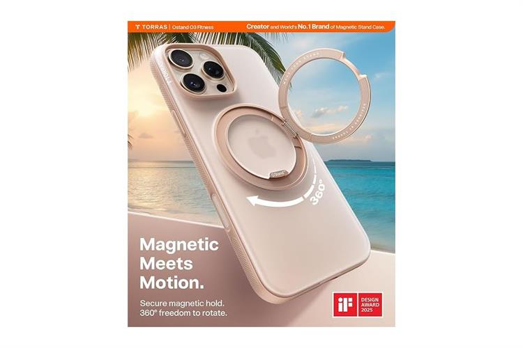 Ốp lưng Magnetic 360 Stand iPhone 16 Pro TPU PC ONEO TORRAS Màu Kem