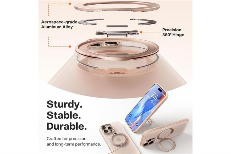 Ốp lưng Magnetic 360 Stand iPhone 16 Pro TPU PC ONEO TORRAS Màu Kem