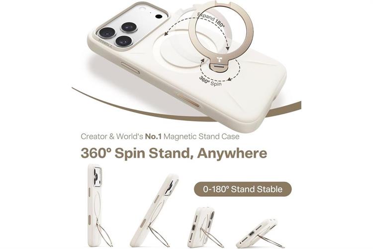 Ốp lưng Magnetic 360 Stand iPhone 17 Pro TPU PC TORRAS Q3 MONO Màu Trắng