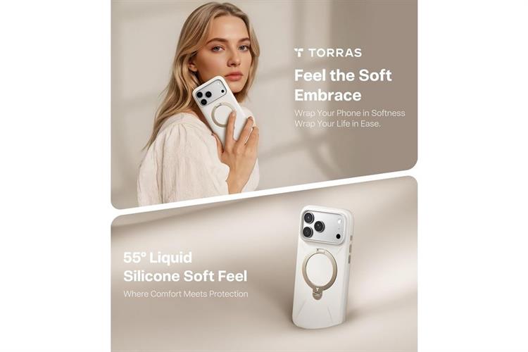 Ốp lưng Magnetic 360 Stand iPhone 17 Pro TPU PC TORRAS Q3 MONO Màu Trắng