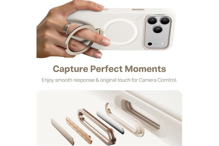 Ốp lưng Magnetic 360 Stand iPhone 17 Pro TPU PC TORRAS Q3 MONO Màu Trắng