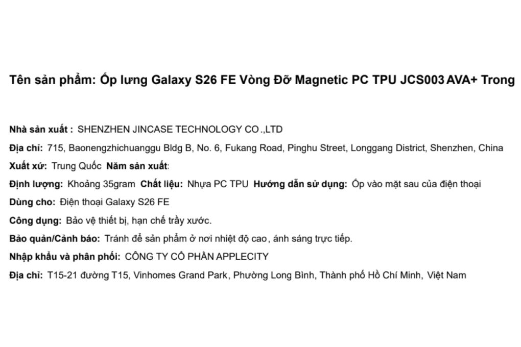 Ốp lưng Magnetic Galaxy S26 FE PC TPU AVA+ JCS003 Màu Trắng