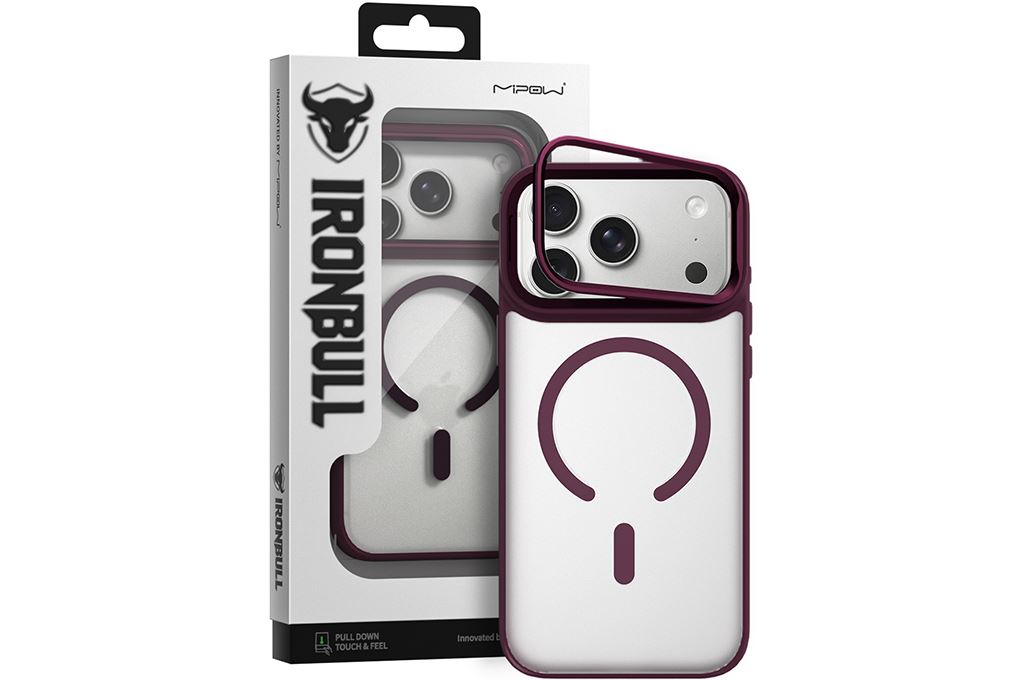 Ốp lưng Magnetic iPhone 18 Pro PC TPU Mipow Camera Stand Có Button Control MATTEX MTC18A IRONBULL Màu Đỏ đô