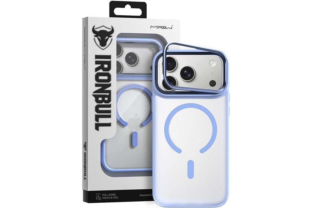 Ốp lưng Magnetic iPhone 18 Pro PC TPU Mipow Camera Stand Có Button Control MATTEX MTC18A IRONBULL Màu Xanh Da Trời
