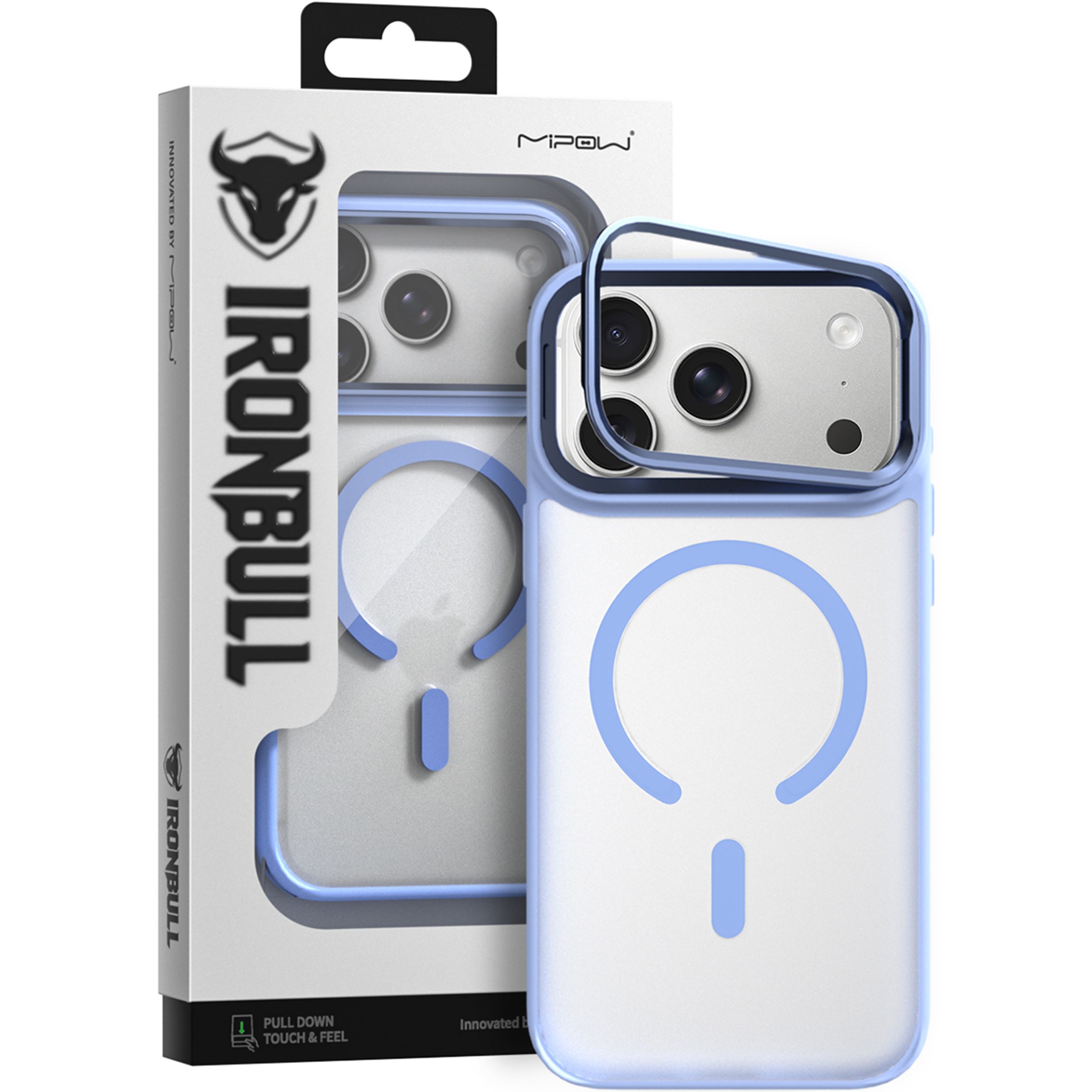 Ốp lưng Magnetic iPhone 18 Pro Max PC TPU Mipow Camera Stand Có Button Control MATTEX MTC18B IRONBULL Màu Xanh Da Trời
