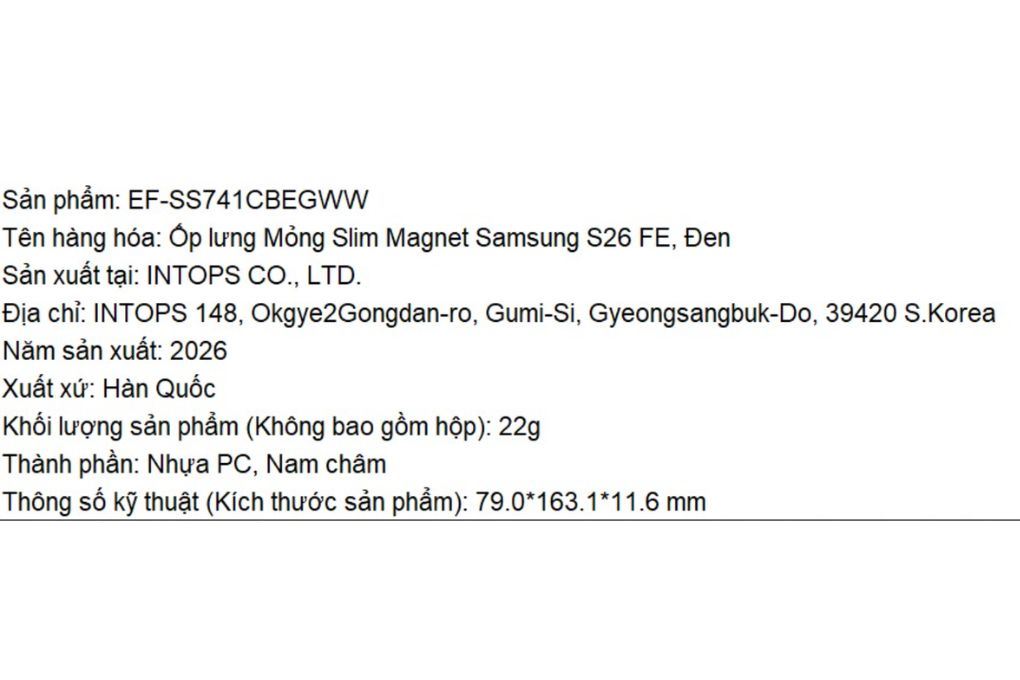 Ốp lưng Magnet Galaxy S26 FE PC Samsung Slim Màu Đen