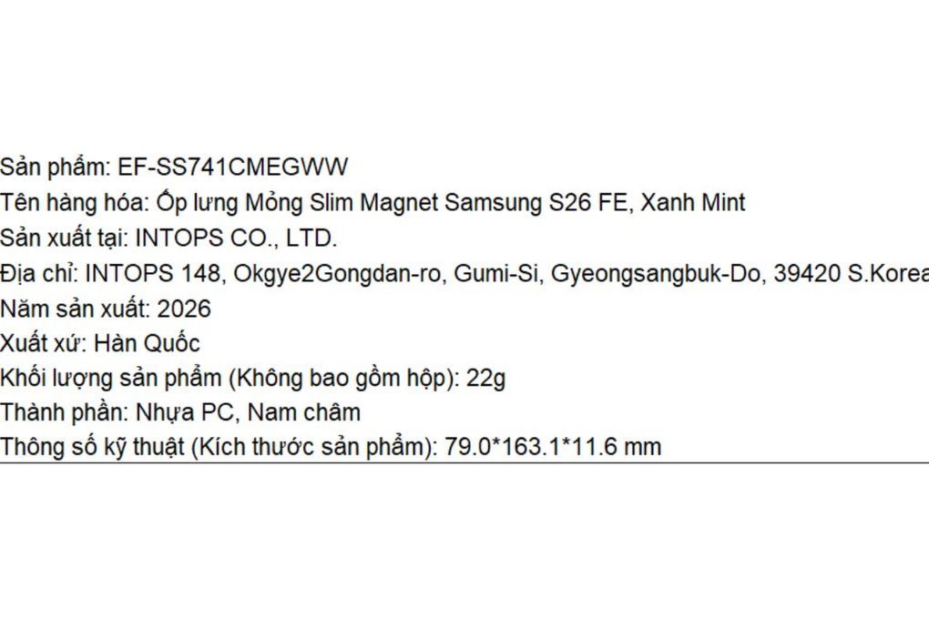 Ốp lưng Magnet Galaxy S26 FE PC Samsung Slim Màu Xanh mint