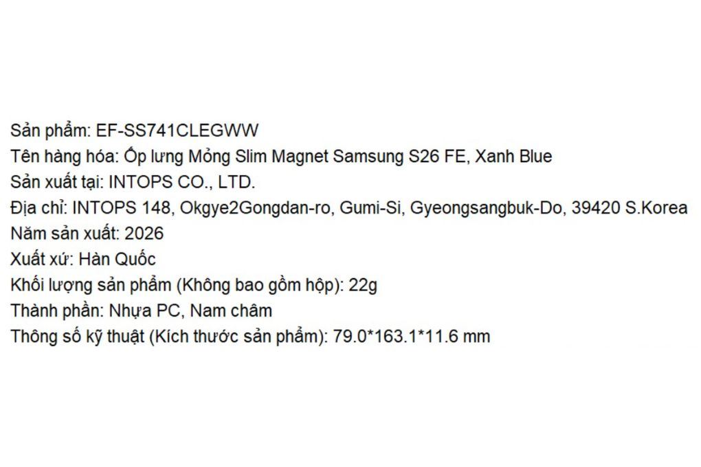 Ốp lưng Magnet Galaxy S26 FE PC Samsung Slim Màu Xanh Dương