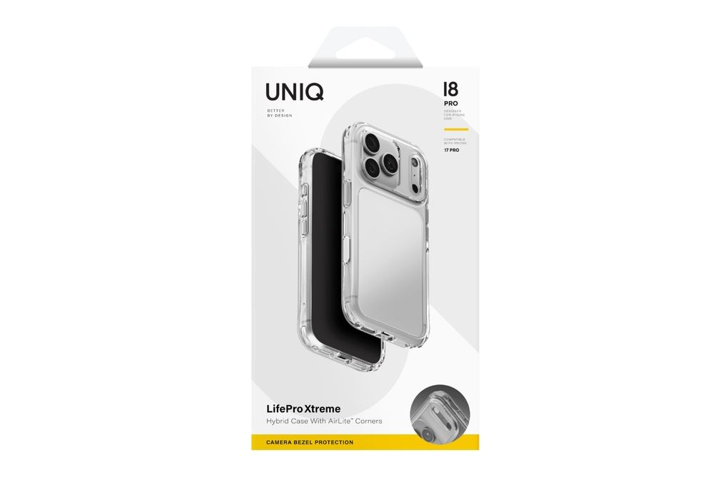 Ốp lưng iPhone 18 Pro PC TPU UNIQ Có Nút Camera Control LIFEPRO XTREME CRYSTAL CLEAR Màu Trắng