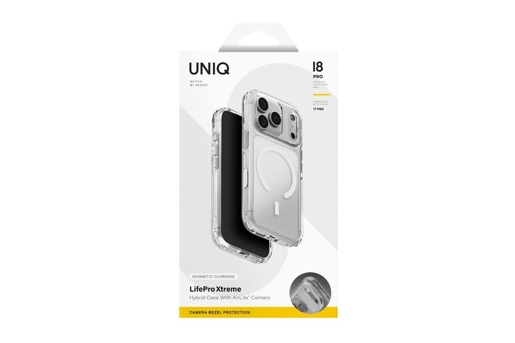 Ốp lưng Magnetic iPhone 18 Pro PC TPU UNIQ Có Nút Camera Control LIFEPRO XTREME CRYSTAL CLEAR Màu Trắng