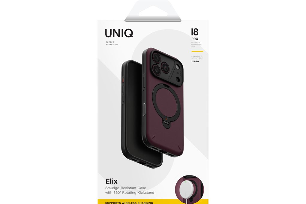 Ốp lưng Magnetic iPhone 18 Pro PC TPU ALU UNIQ Xoay 360 Có Nút Camera Control ELIX Màu Đỏ đô
