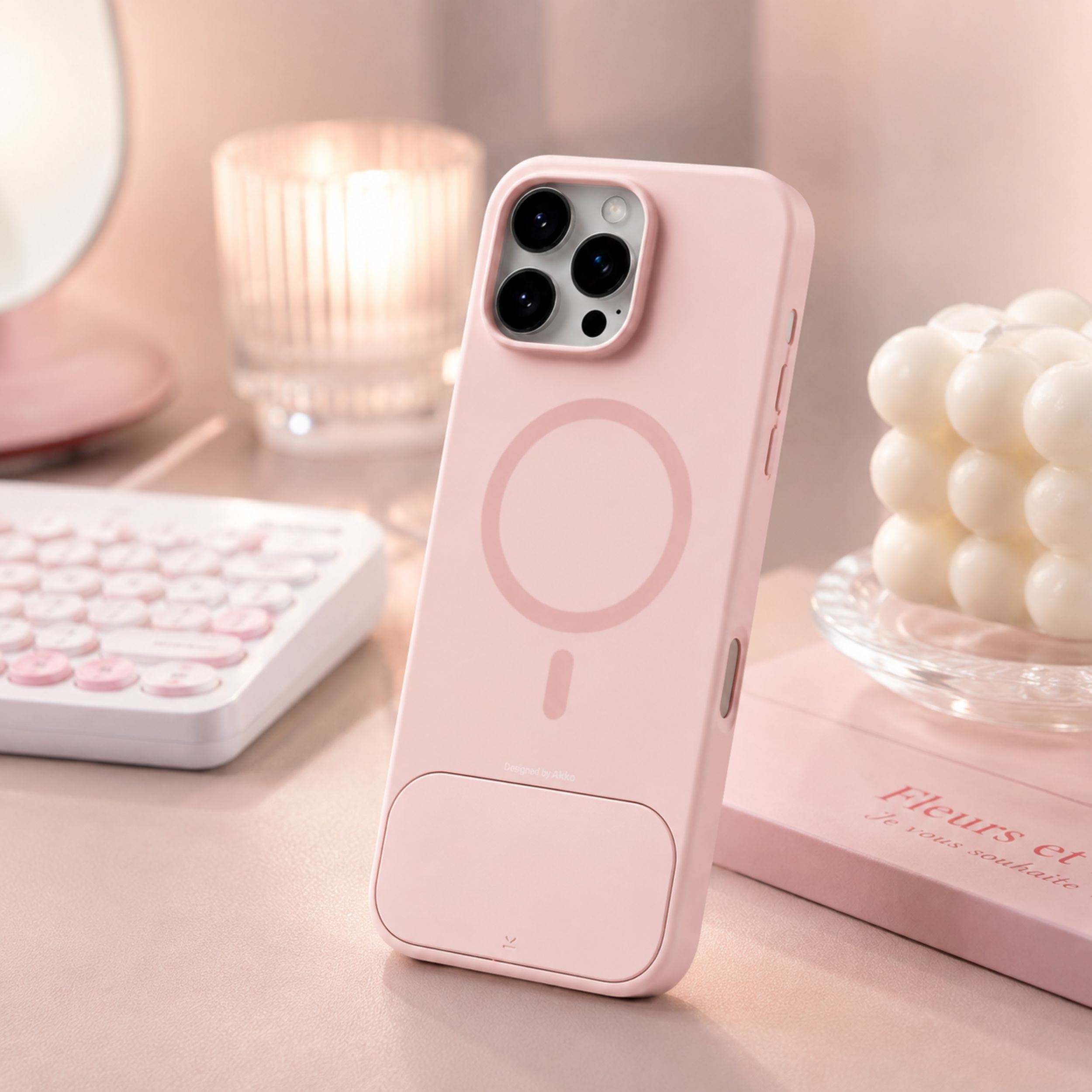 Ốp lưng iPhone 16 Pro Max kèm bàn phím Akko MetaKey Màu Hồng