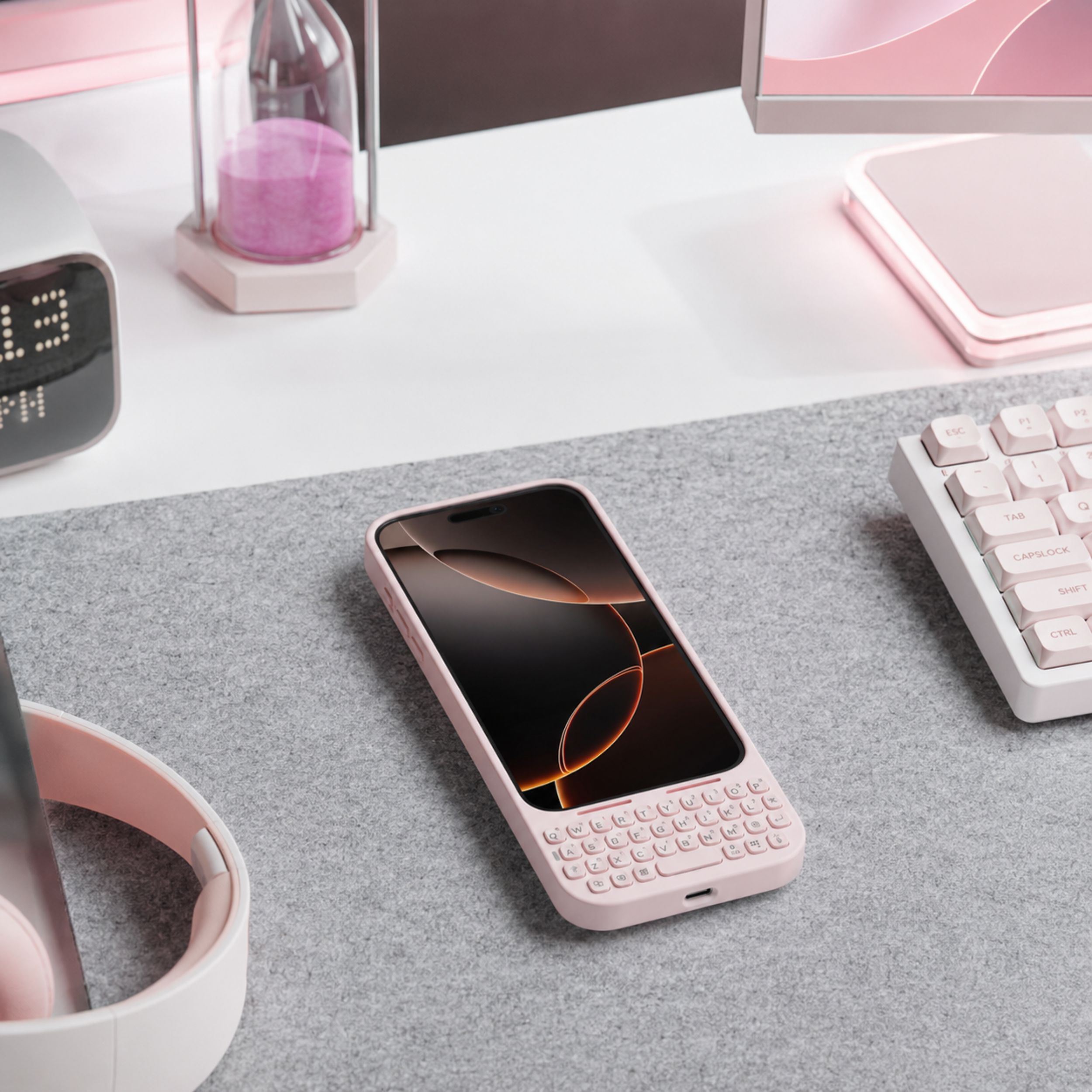 Ốp lưng iPhone 17 Pro Max kèm bàn phím Akko MetaKey Màu Hồng