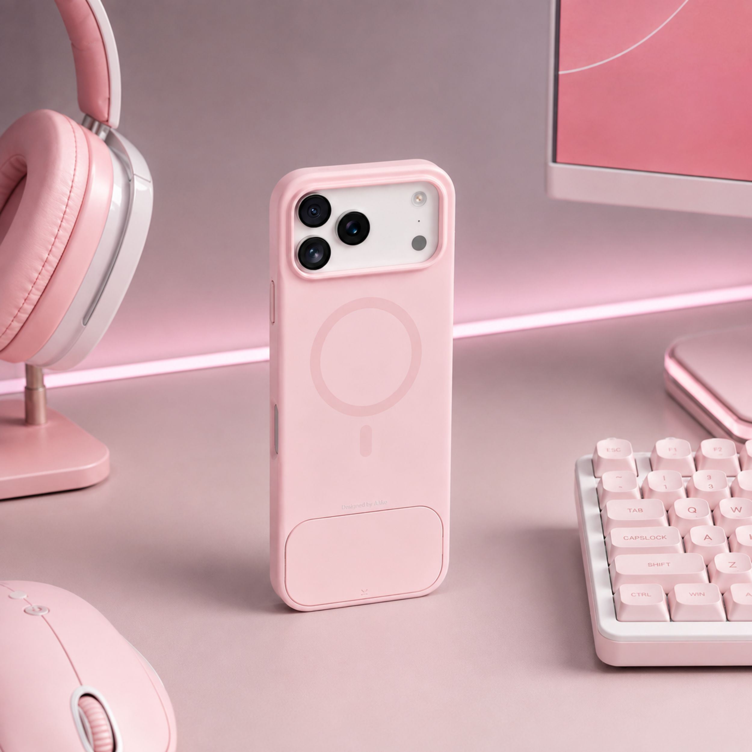 Ốp lưng iPhone 17 Pro Max kèm bàn phím Akko MetaKey Màu Hồng