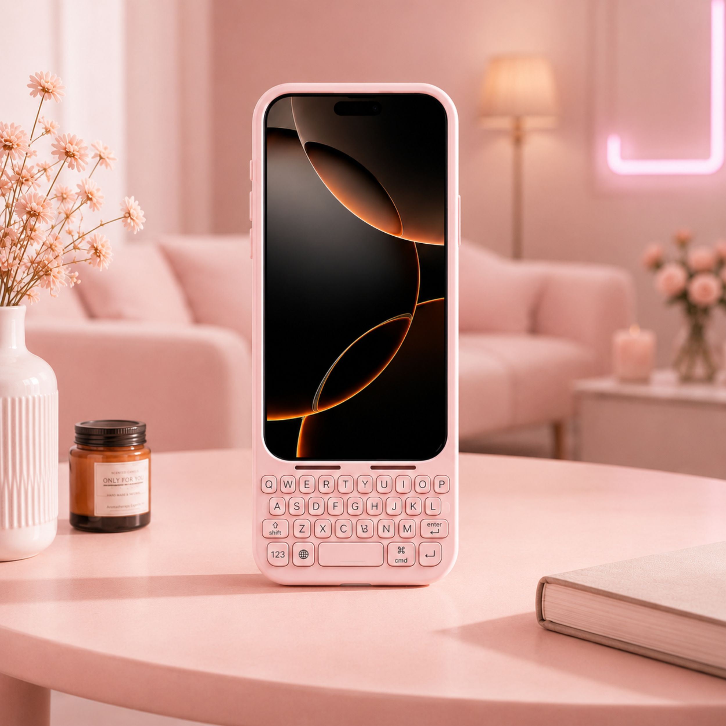 Ốp lưng iPhone 17 Pro Max kèm bàn phím Akko MetaKey Màu Hồng