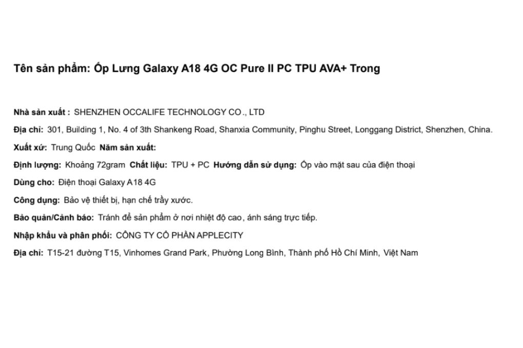 Ốp lưng Galaxy A18 4G PC TPU AVA+ OC Pure II Màu Trắng