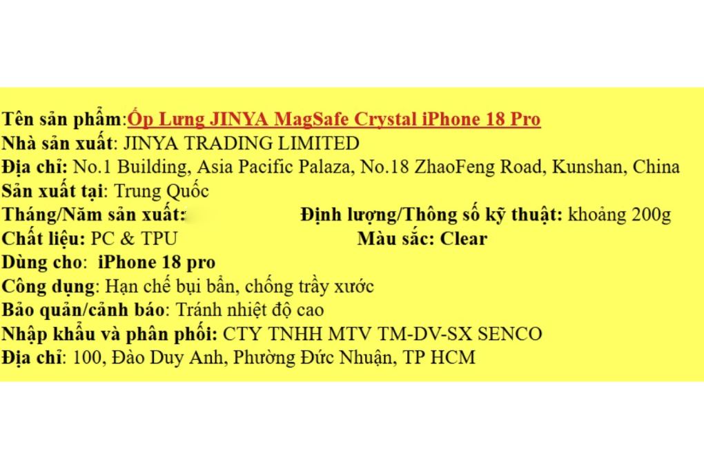 Ốp lưng Magnetic iPhone 18 Pro PC TPU JINYA Crystal Màu Trắng