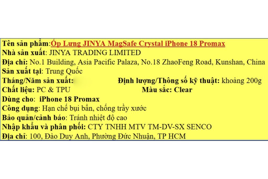 Ốp lưng Magnetic iPhone 18 Pro Max PC TPU JINYA Crystal Màu Trắng