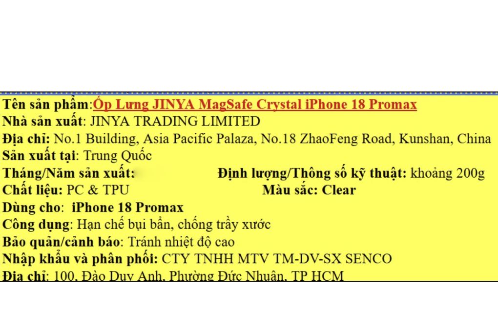 Ốp lưng iPhone 18 Pro Max PC TPU JINYA Crystal Màu Trắng