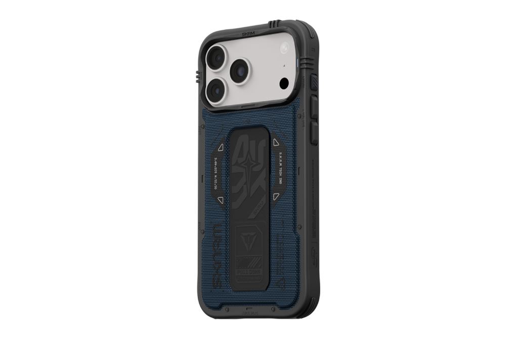 Ốp lưng Magnetic iPhone 18 Pro Max PC TPU ALU Grip Stand SKINARMA PHANTOM Màu Đen - xanh dương