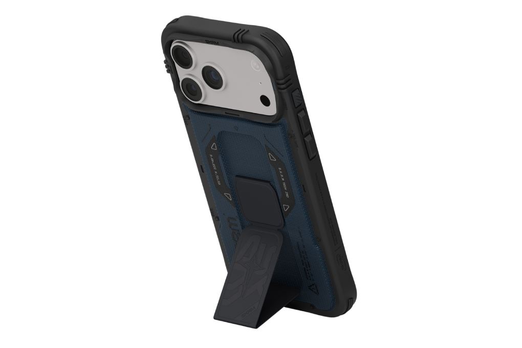 Ốp lưng Magnetic iPhone 18 Pro Max PC TPU ALU Grip Stand SKINARMA PHANTOM Màu Đen - xanh dương