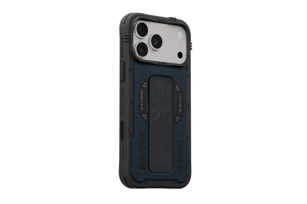 Ốp lưng Magnetic iPhone 18 Pro Max PC TPU ALU Grip Stand SKINARMA PHANTOM Màu Đen - xanh dương