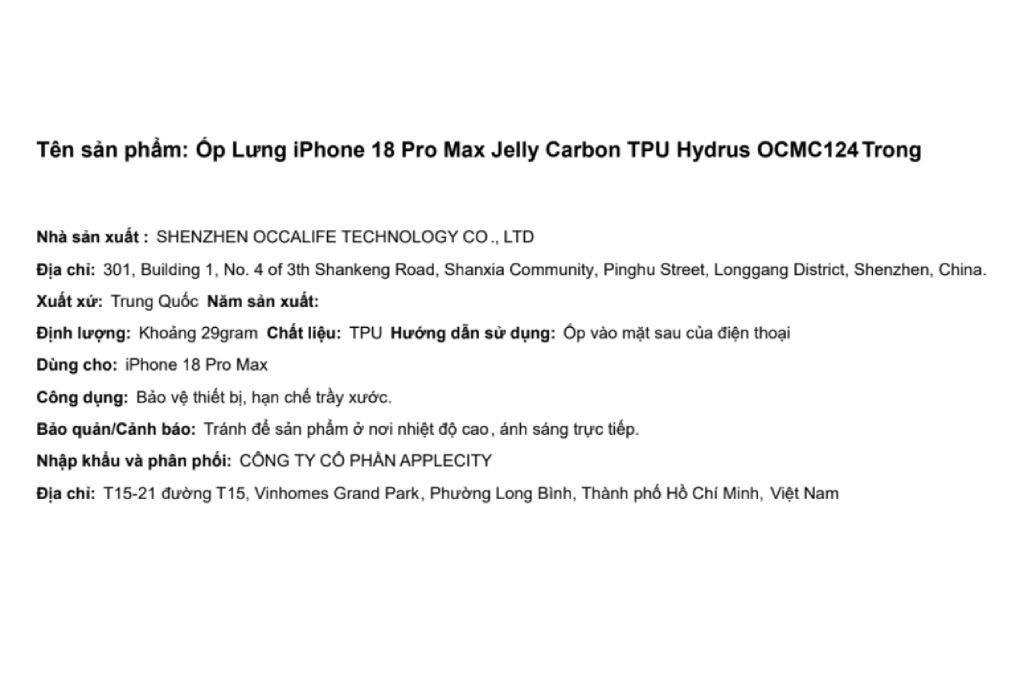 Ốp lưng iPhone 18 Pro Max TPU Jelly Carbon Hydrus OCMC124 Màu Trắng