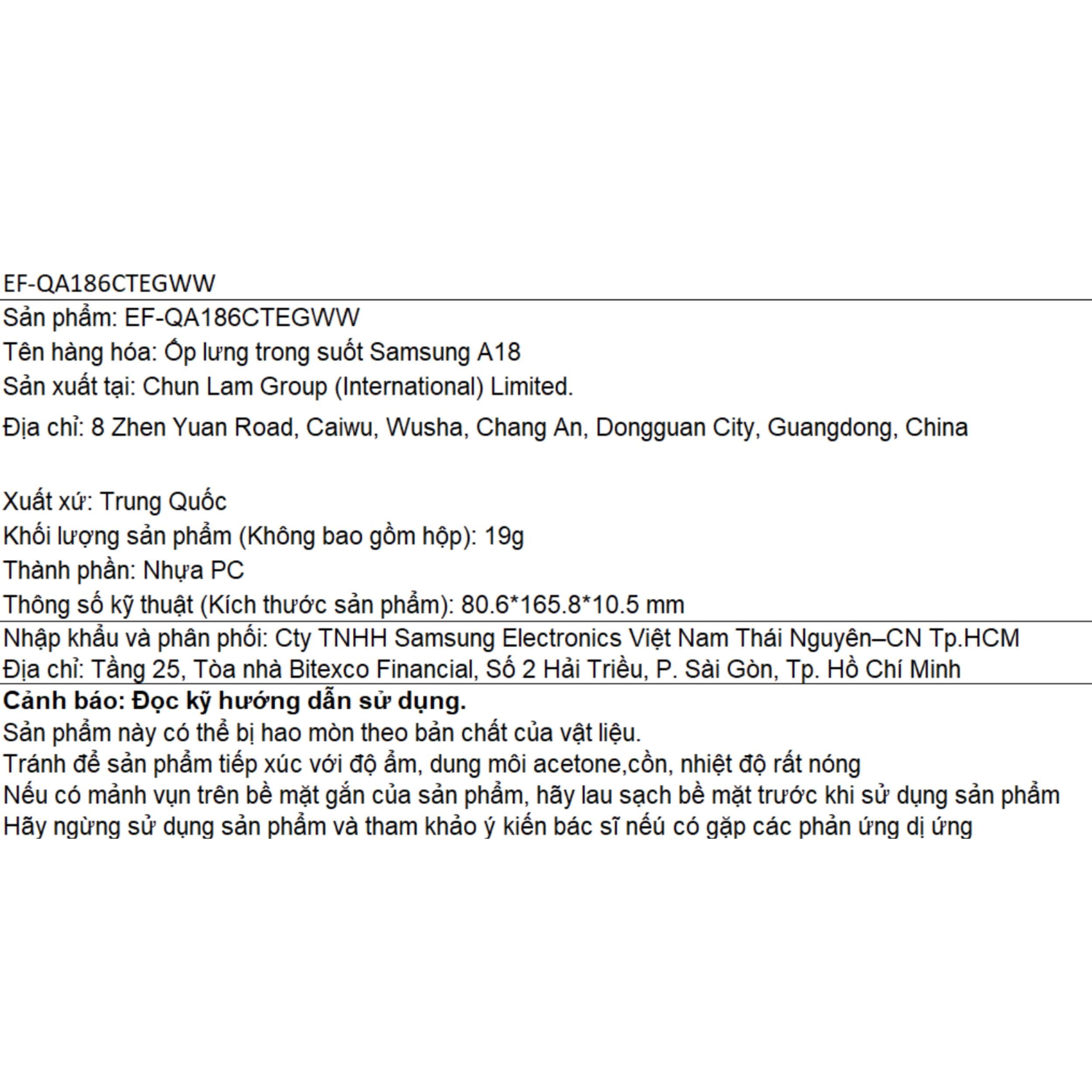 Ốp lưng Galaxy A18 PC SAMSUNG Màu Trắng