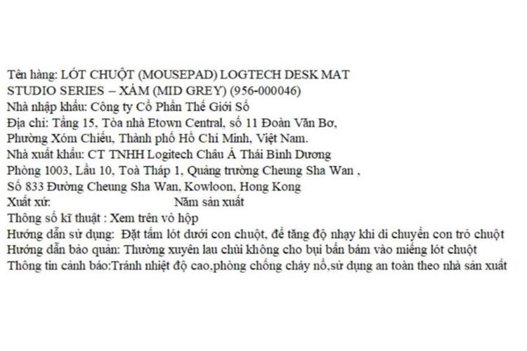 Miếng lót chuột Logitech Desk Mat Studio Series Màu Xám