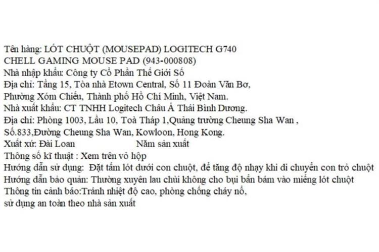 Miếng lót chuột Logitech G740 Chell Gaming Màu Đen