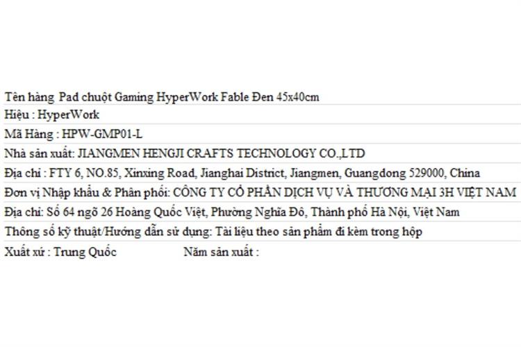 Miếng lót chuột HyperWork Fable 45 cm Màu Đen