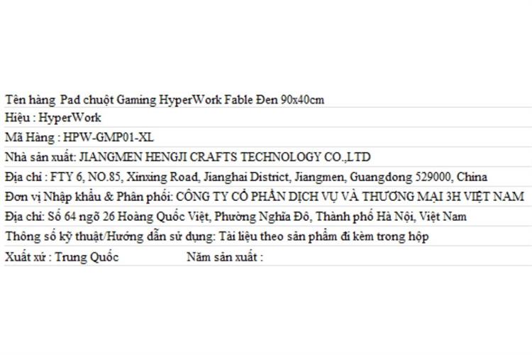 Miếng lót chuột HyperWork Fable 90 cm Màu Đen