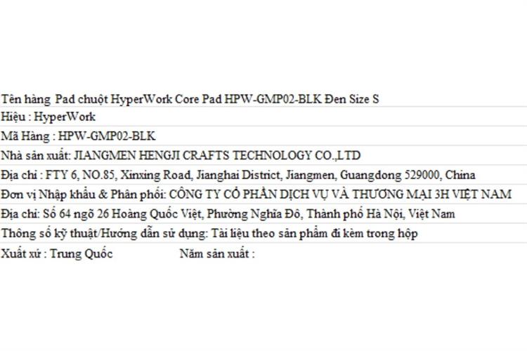 Miếng lót chuột HyperWork Core Pad Size S Màu Đen