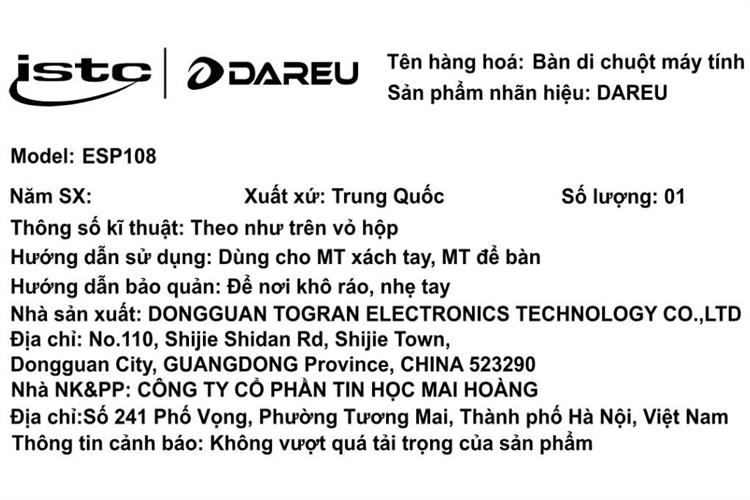 Miếng lót chuột Dareu ESP108 Màu Đen