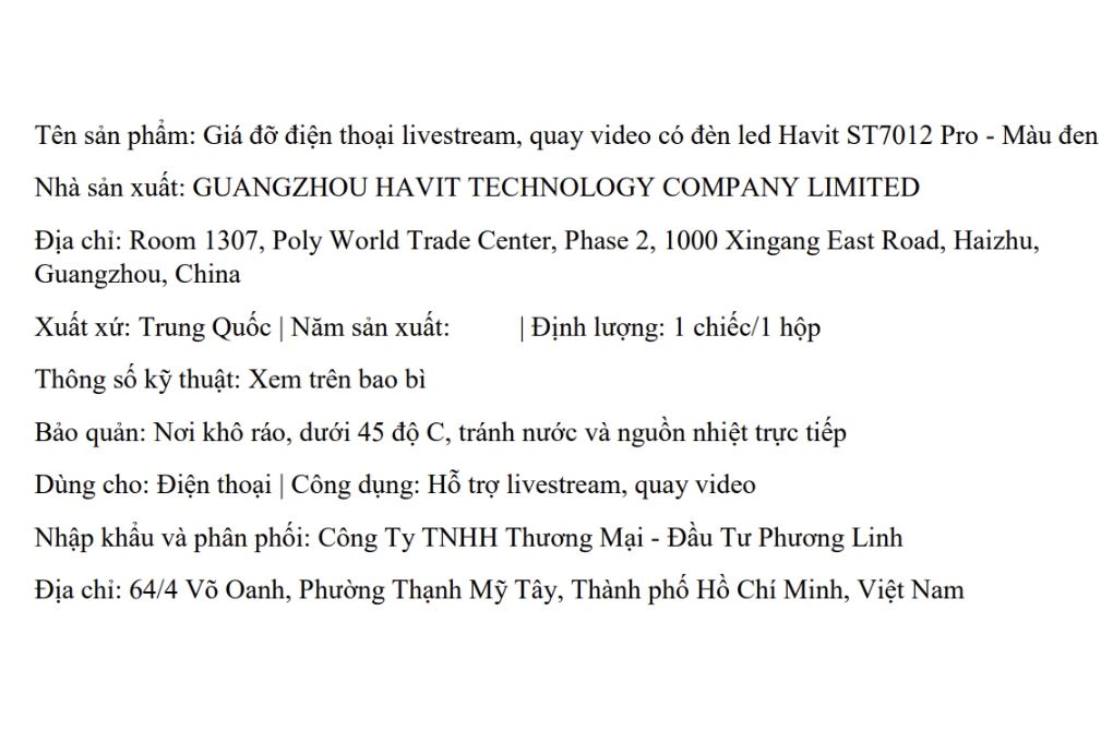 Giá đỡ Livestream có đèn Havit ST7012 Pro Màu Đen