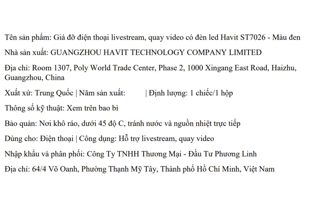 Giá đỡ Livestream có đèn Havit ST7026 Màu Đen