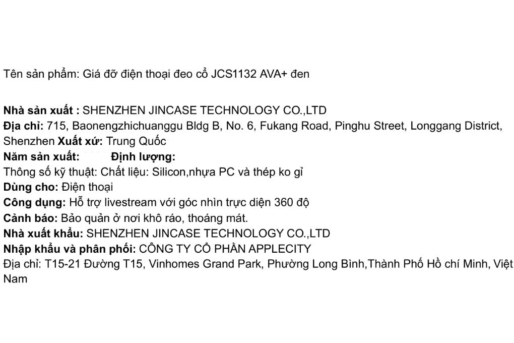 Giá đỡ điện thoại đeo cổ AVA+ JCS1132 Màu Đen