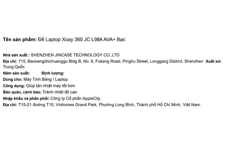 Đế Laptop Xoay 360 JC L98A AVA+ Màu Bạc