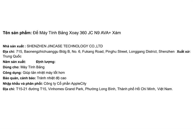 Đế Máy Tính Bảng Xoay 360 JC N9 AVA+ Màu Xám