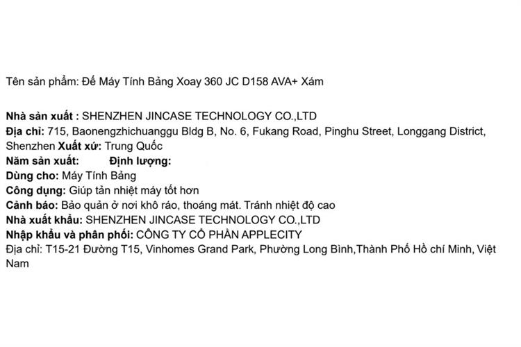 Đế Máy Tính Bảng Xoay 360 JC D158 AVA+ Màu Xám