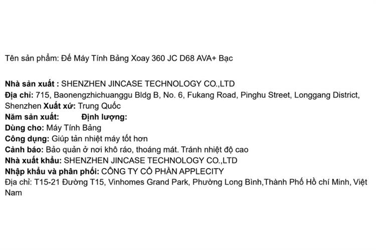 Đế Máy Tính Bảng Xoay 360 JC D68 AVA+ Màu Bạc