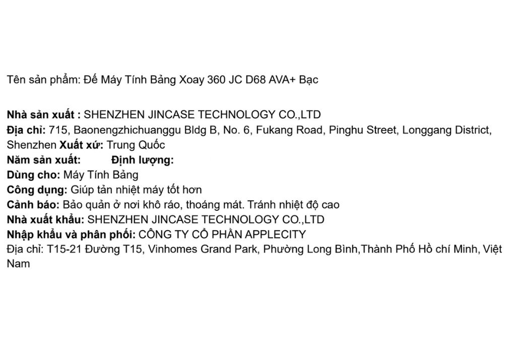 Đế Máy Tính Bảng Xoay 360 JC D68 AVA+ Màu Bạc