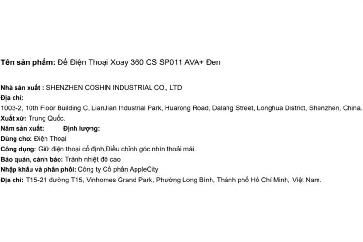 Đế Điện Thoại Xoay 360 CS SP011 AVA+ Màu Đen