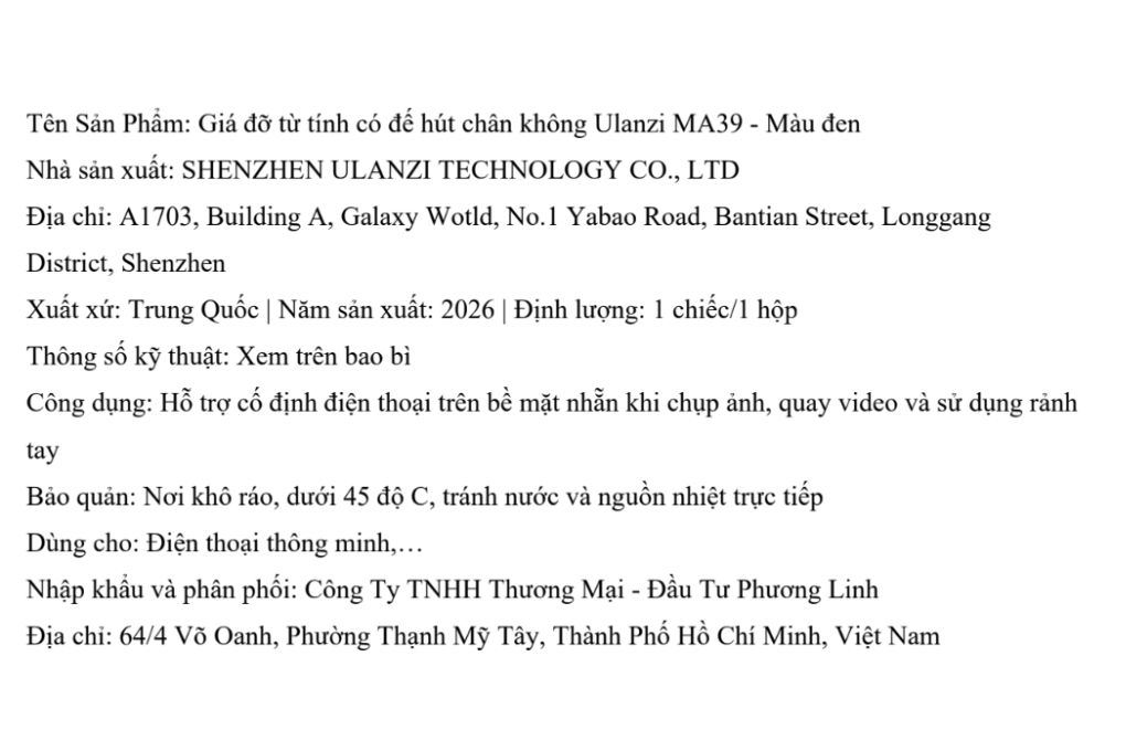 Giá Đỡ Điện Thoại Magnetic Kết Hợp Đế Hít Silicone Ulanzi MA39 Màu Đen
