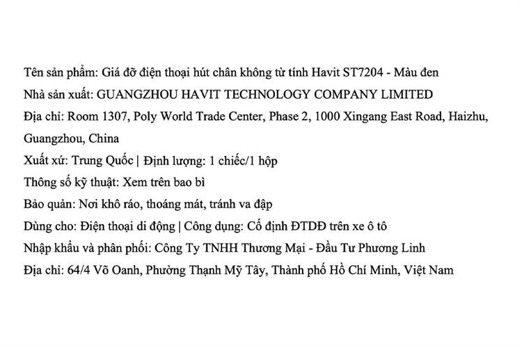 Giá Đỡ Điện Thoại Hút Chân Không Từ Tính Xe Hơi Havit ST7204 Màu Đen