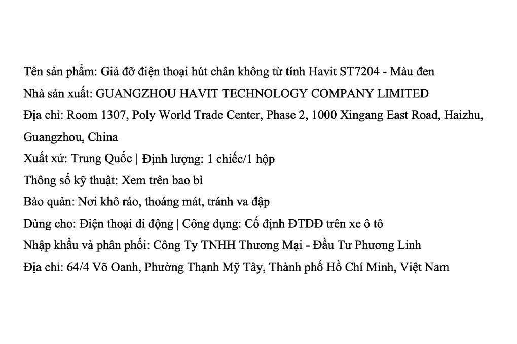 Giá Đỡ Điện Thoại Hút Chân Không Từ Tính Xe Hơi Havit ST7204 Màu Đen